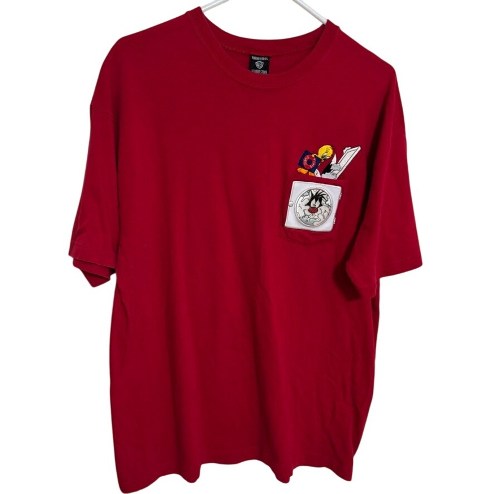 VTG Warner Bros Looney‎ Tunes T shirt Mens L Sylvester & tweety Bird Embroidered